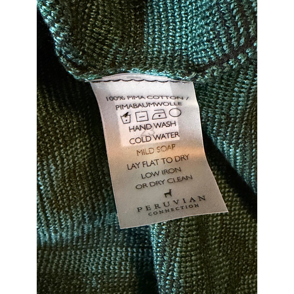 Peruvian Connection Green Geometric Pima Cotton Knit Sweater Top XS/S - Picture 4 of 5